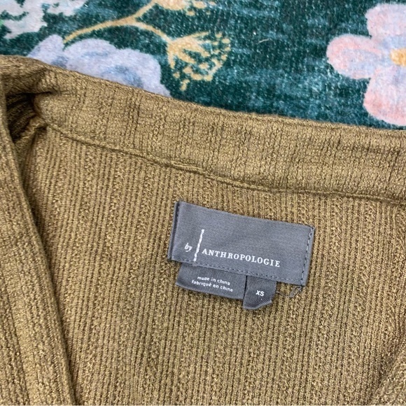 Anthropologie NEW Puff Sleeve Neutral Olive Green Lightweight Cardigan Sweater - Picture 5 of 15
